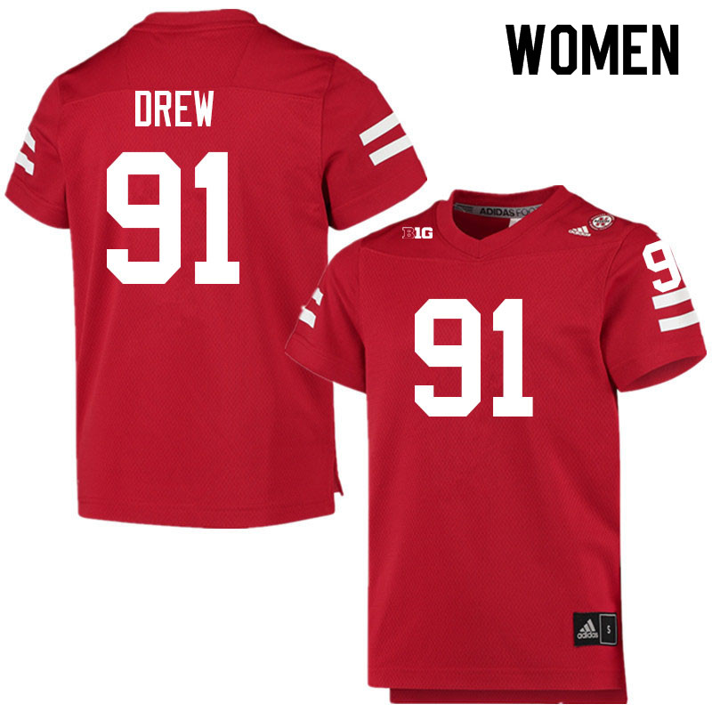 Women #91 Devin Drew Nebraska Cornhuskers College Football Jerseys Sale-Scarlet